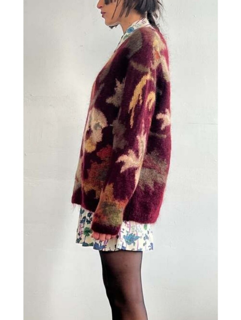 🤍 Talbots vintage hand knit mohair blend burgundy autumn print chunky sweater - Picture 2 of 8
